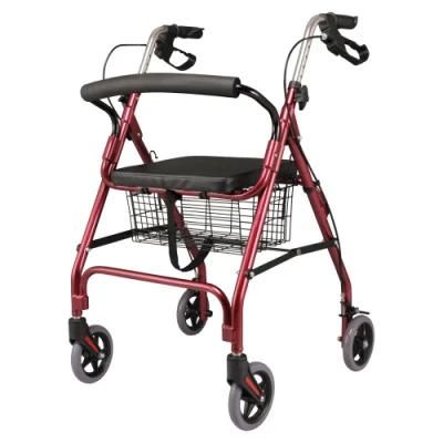 No Welding Part Disabled Old Men 4 Wheel Forearm Foldable Shopping Aluminium Rollator Walker with Seat