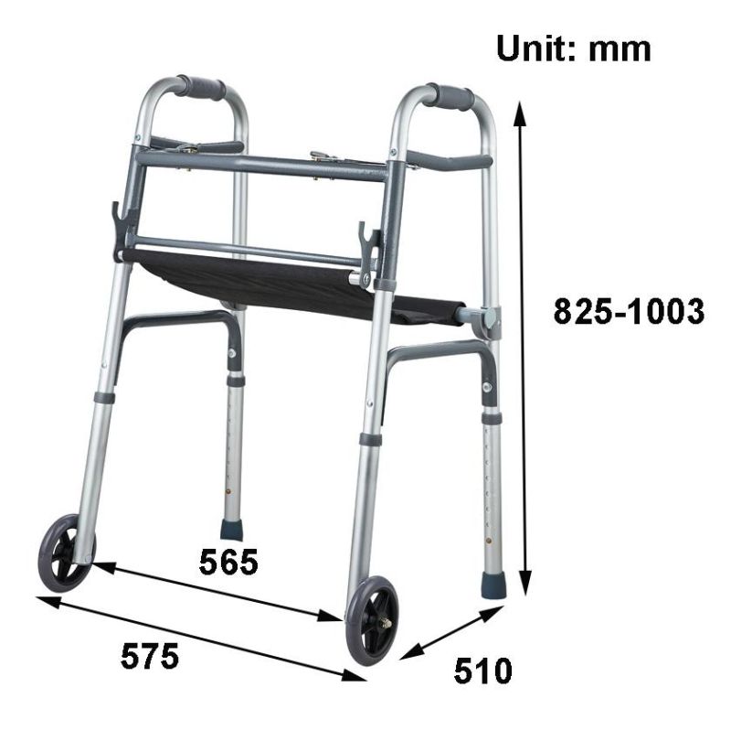 Rollator Walker Folding Adult Dual Button Folding Walker with 5′ ′ Wheels and Cloth