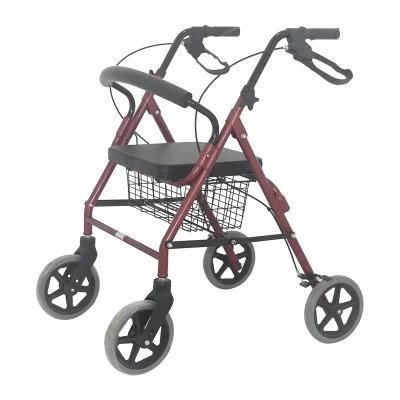 4 Wheels Elderly Walking Aids Rollator Aluminum Alloy Portable Lightweight Folding Walker Rollator