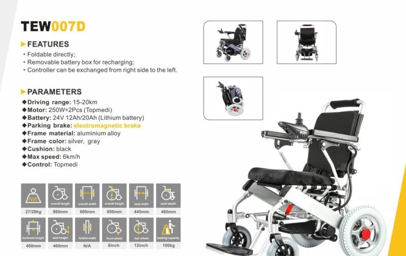 CE ISO Certified 4 Wheel Aluminum Folding Frame Lightweight Adjustable Electric Wheelchair