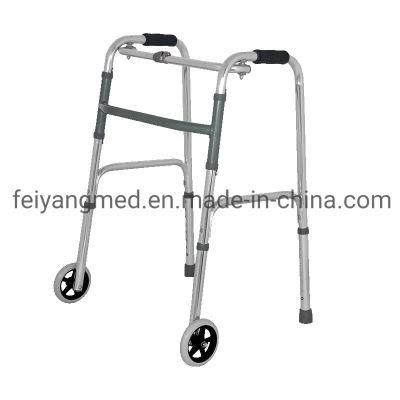 One Button Folding Medical Aluminum Foldable Walker with Two 4 Inch Wheels