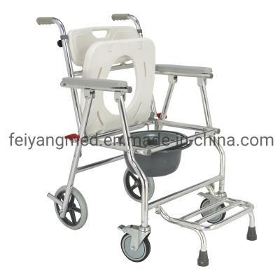 4 Wheels Aluminum Folding Bathroom Shower Toilet Chair Bath Commode