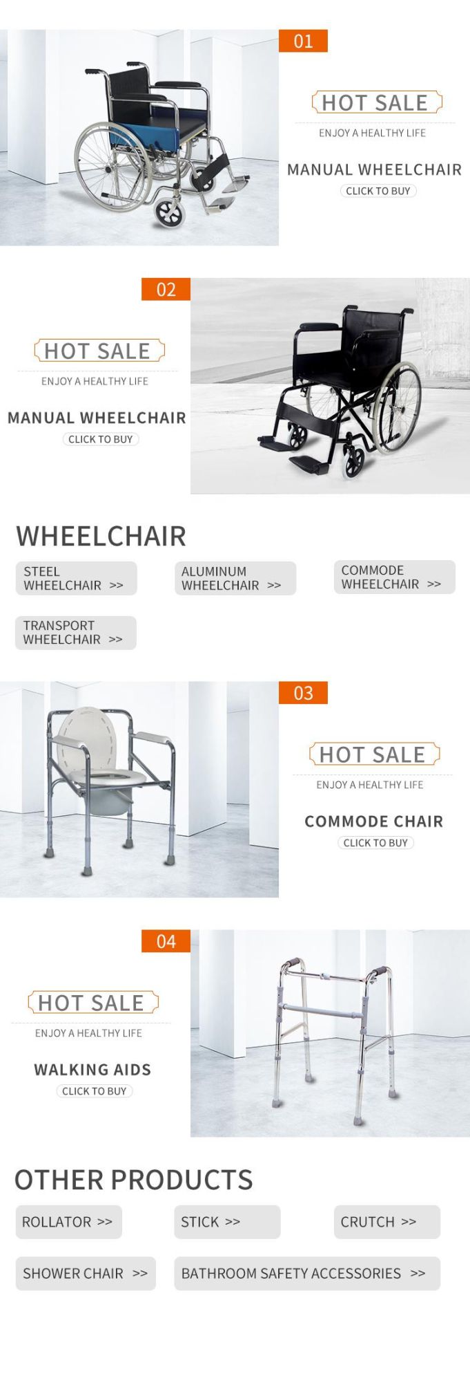 Portable Lightweight Steel Manual Wheelchair