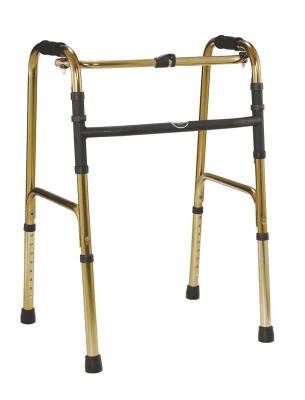 Base Medical Deluxe 2-Button Folding Walker Brown Color Adjustable Height Walker Frame