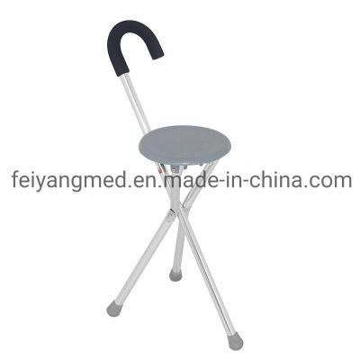 Adjustable Elderly Walking Stick Portable Aluminum Chair Crutch with Foldable Seat