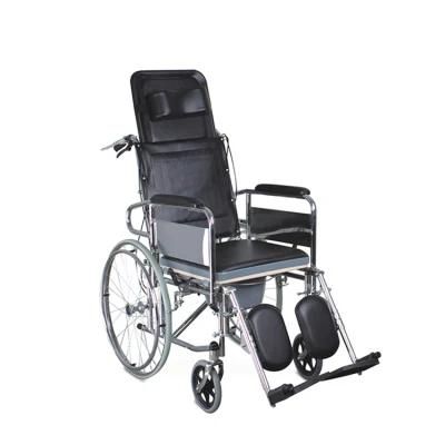 High Back Folding Reclining Commode Wheelchair with Toilet