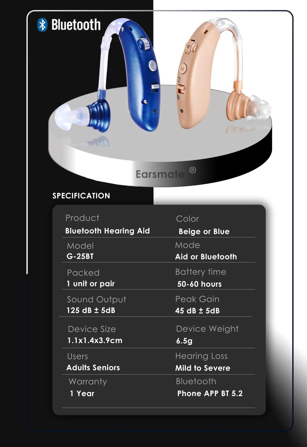 Cheap Bluetooth Hearing Aid Price Wireless Bluetooth Enabled Rechargeable Hearing Aids Androd iPhone for Seniors TV Music and Calling Phone Earsmate G25bt