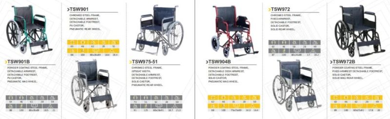 Medical Elder Equipment Manual Stainless Steel Wheelchair with Detachable Footrest