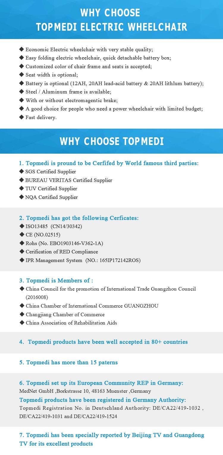 Topmedi Hot Product in 2020 Lightweight Folding Steel Wheelchair for Handicapped