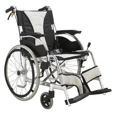 Basic European Style Alloy Chair Heavy Duty Aluminum Muanal Wheelchair Chair with 22 Rear Wheels Aluminum Wheelchair