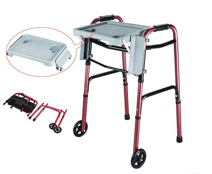 Rollator Walker Adult Double Button Alunminum Walker with 5" Wheels and Dinner Plate