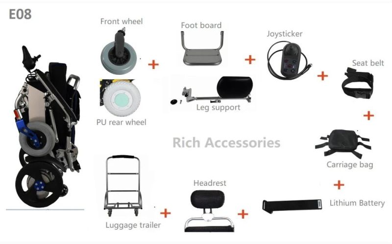 Aluminum Steel Manual Mag Wheels Blushless Motor Durable Electric Power Wheelchair Model E08 with Armrest Liftable for Handicapped Mobility Limited People