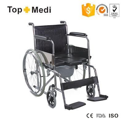 Topmedi Economic Chromed Steel Manual U Shape Seat Commode Wheelchair