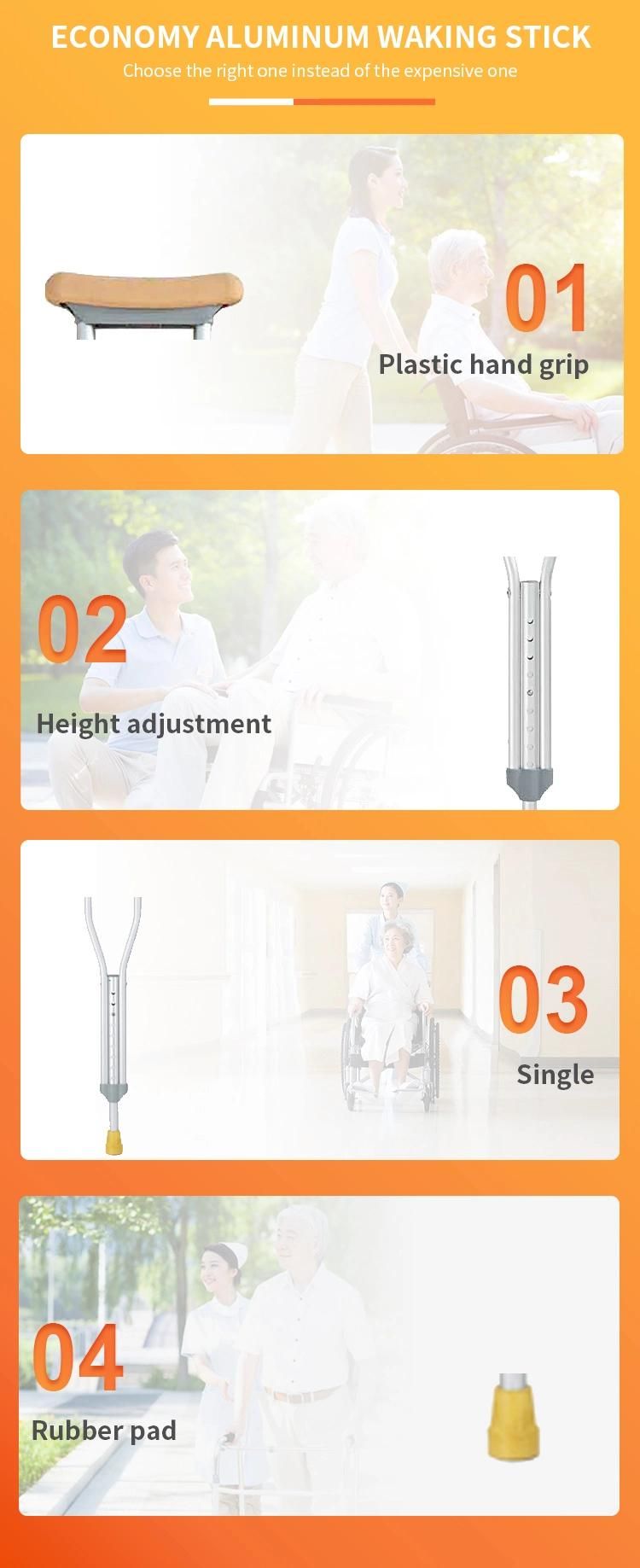 Aluminum Axillary Crutch Alloy Height Adjustable TPR Hand Grip Non-Slip Rubber Tip Walking Stick Medium Size Hospital Orthopaedics Adult