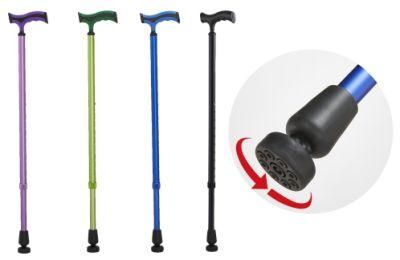 Fashion Color Rotatable Footpad Single Aluminum Walking Stick Cane Adjustable Height Lightweight for Elderly Disabled People Orthopedic Crutch