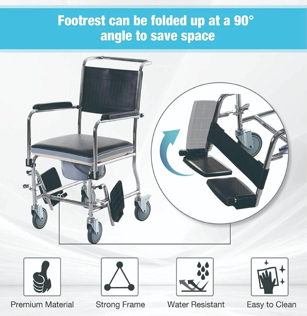 Hospital Elderly People Manual Foldable Commode Wheelchair with Toilet Bath