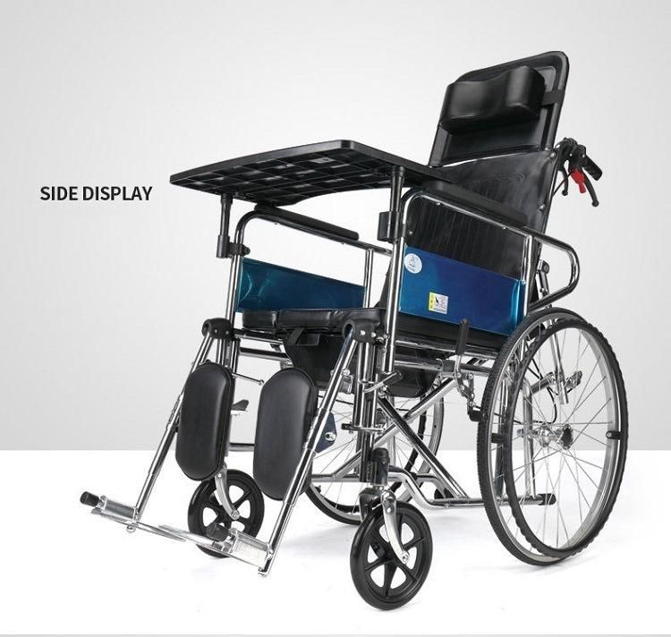 Steel Orthopaedic Legrests Manual Wheelchair with Toilet Seat