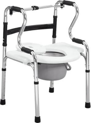 Shower Commode Foldable Bathroom Aluminum Adjustable Bedside Foldable Walker Toilet Chair Adjustable Show Toilet Chair for Household Furniture