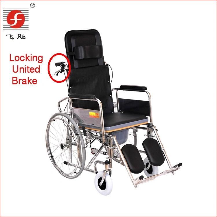 Steel Manual Hospital Wheelchair with Toilet Commode