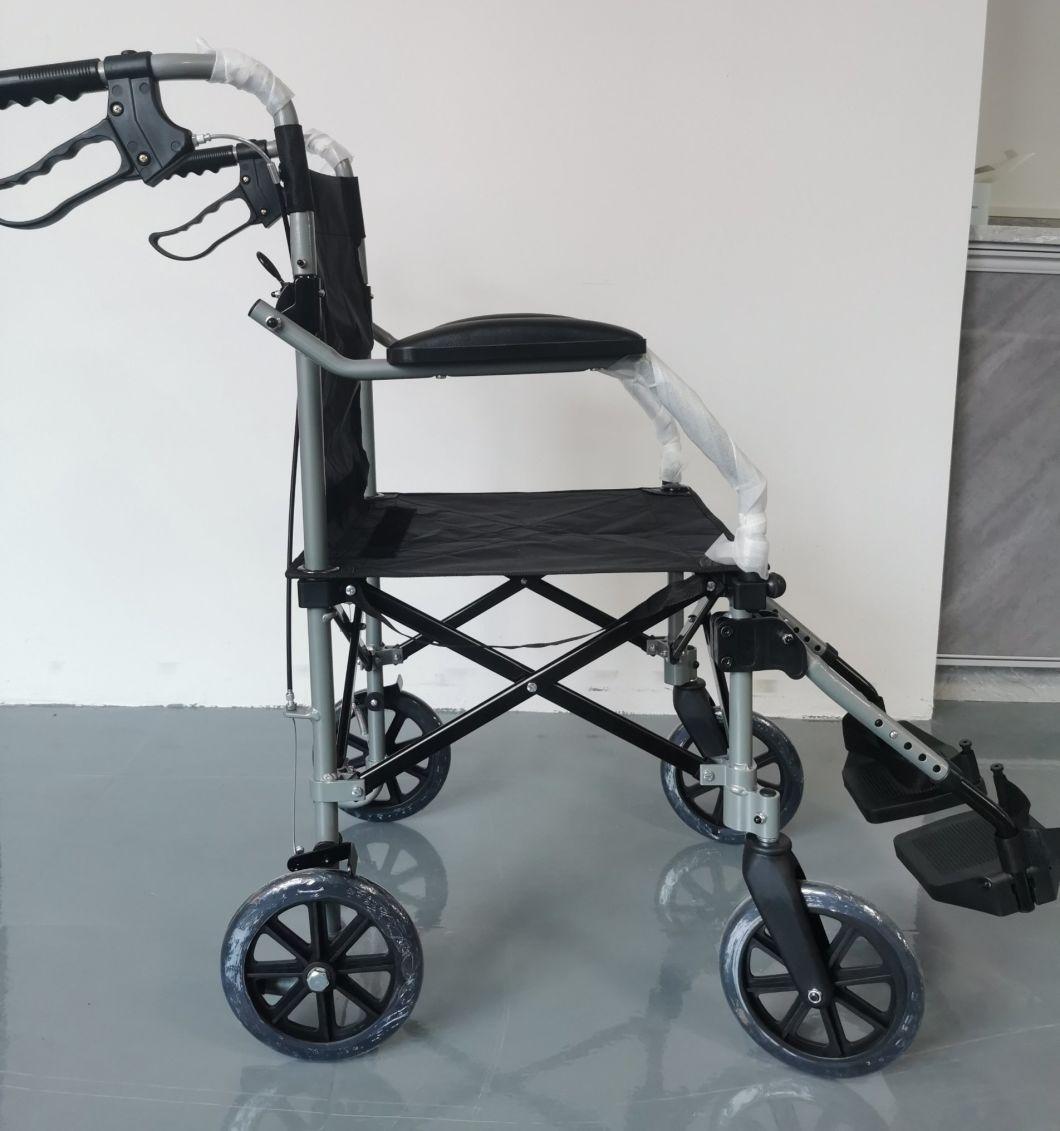 8 Inch Wheels Lightweight Transport Folding Wheelchair for Disabled with Handbrakes