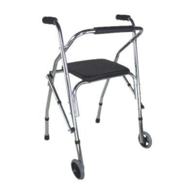with PVC Soft Seat Board Elderly People Safety Outdoor Steel Walker Frame 2 Wheels Easy Carry Lightweight Height Adjust Walking Aid