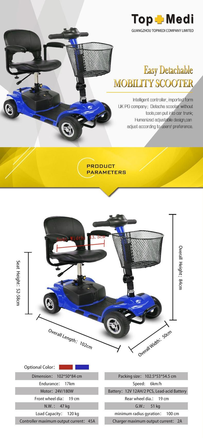 Economic Handicapped Disabled Mobility Scooter with 4 Wheels