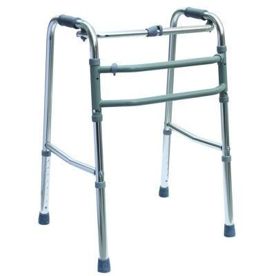 Rehabilitation Medical Equipment Steel Light Weight Height Adjust Antiskid Walking Aid for Disabled/Elderly People Outdoor Folding Walker Frame