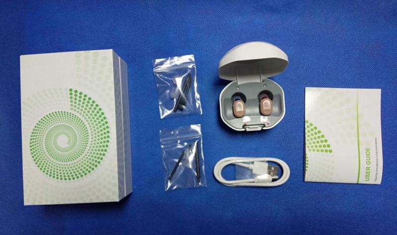 New Earsmate Mini Rechargeable Ear Hearing Aid Pocket No Programmable Analog Hearing Sound Amplifier Rechargeable Battery Packed 2PCS Hearing Aid Device Product