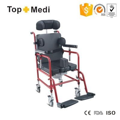 Topmedi Aluminum Reclining High Back Commode Chair with Toilet
