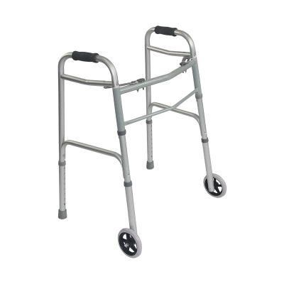 Aluminum Mobility Walking Aids Two-Button Folding Wheeled Walker