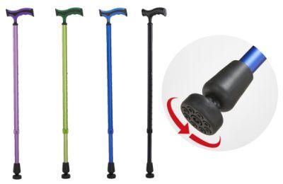 Rotatable Antiskid Footpad Single Aluminum Walking Cane with Soft Handle Adjust Height Lightweight Stick for Disabled People Elderly