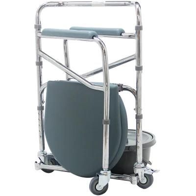 Folding Adjustable Mobile Toilet Bath Chair Commode with Wheels