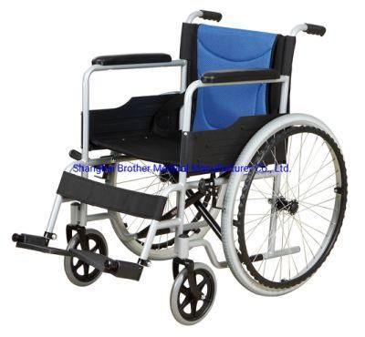 Blue Manual Steel Light Weight Foldable Wheel Chair for Disabled
