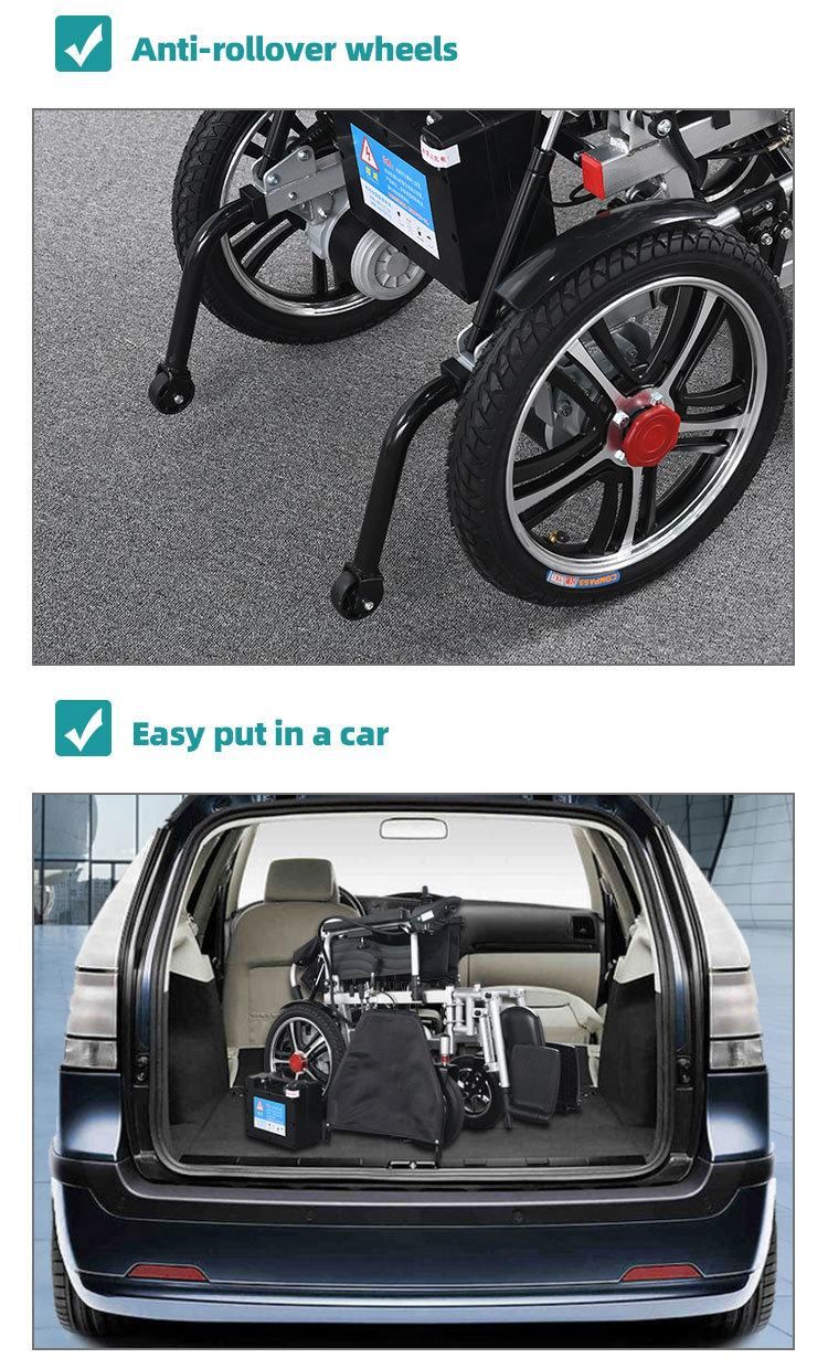 High Quality Electric Wheelchair with Aluminum Alloy Rear Wheel and 4 Sets of Shock Absorption System