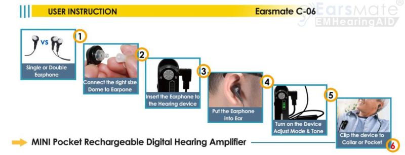 Rechargeable Pocket Ear Hearing Aid Non Programmable Analog Sound Hearing Aid Battery Hearing Aid Amplifier Li Battery Hearing Aid Device Earsmate