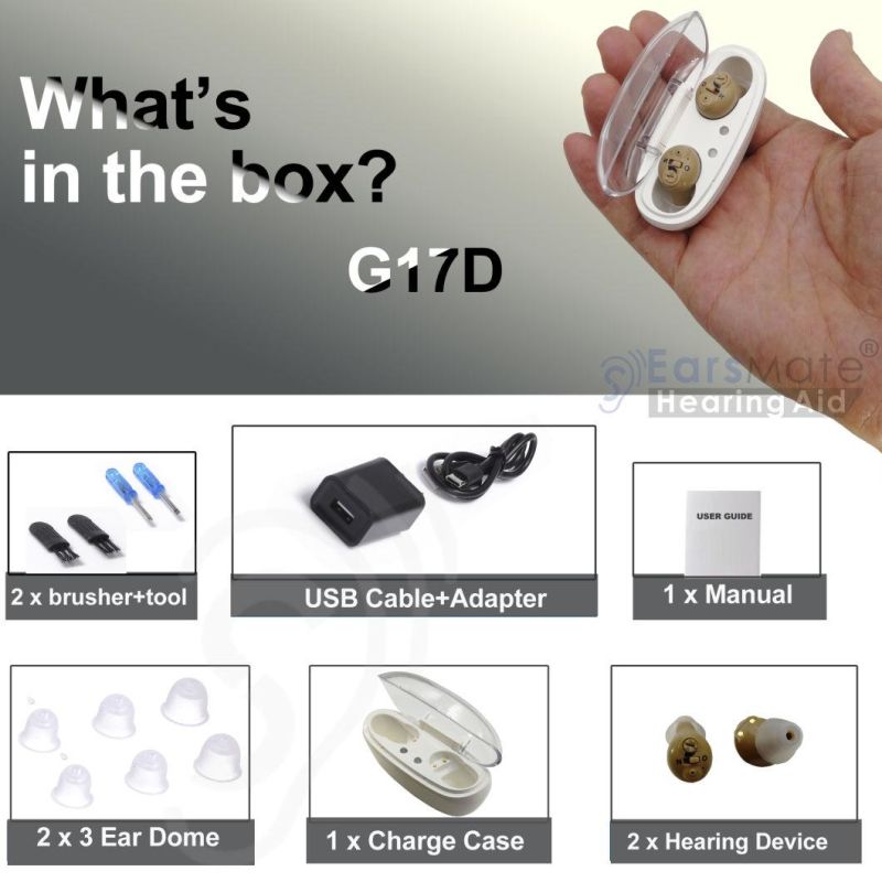 Adjustable Analog Hearing Aid Rechargeable in Ear Axon Hearing Aid Amplifier Aids Deafness with 2 Devices by Earsmate G17D ISO FDA Cfs