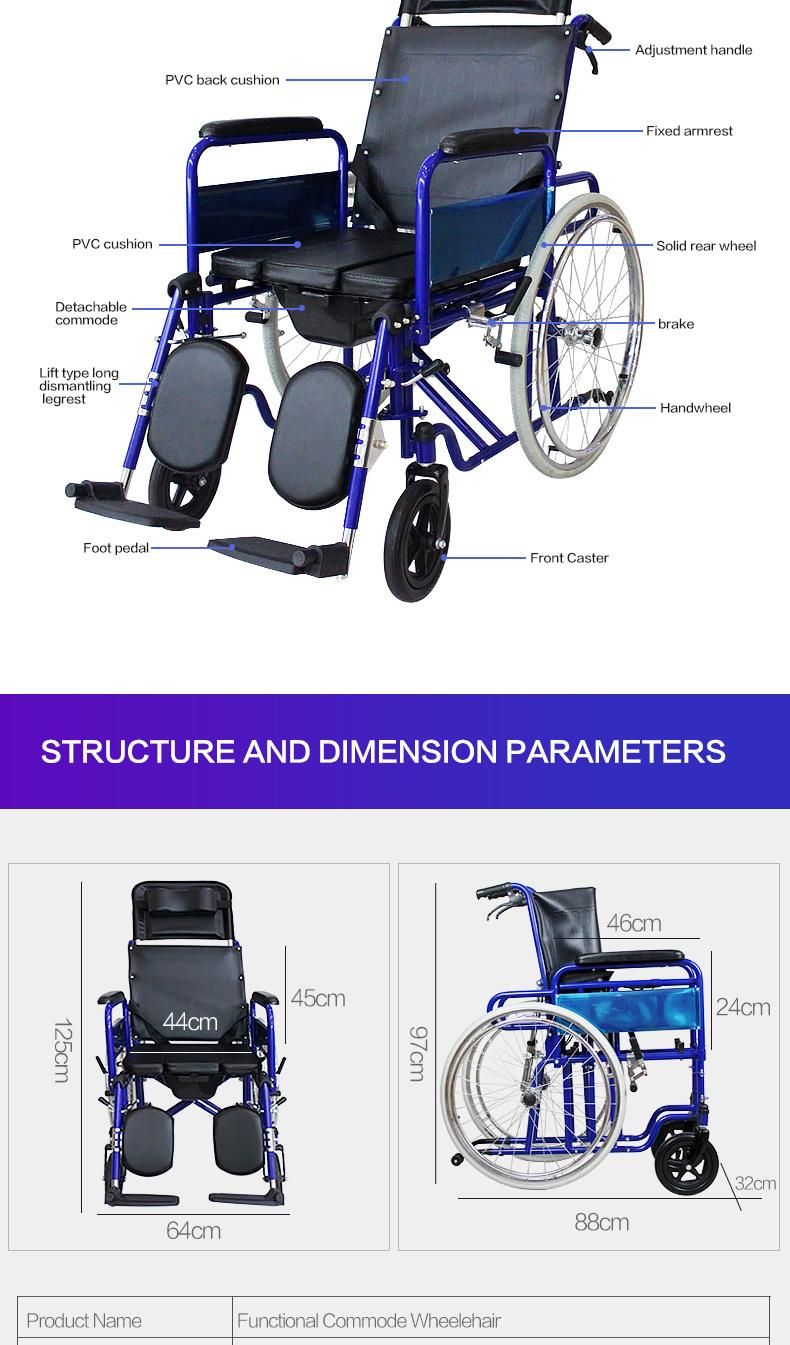 Hq603gc High Quality Medical Equipment Manual Folding Wheelchair with Commode