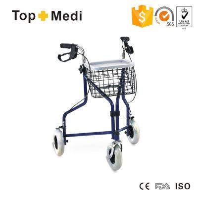 Topmedi Medical Equipment Three Wheel Aluminum Rollator with Shopping Basket