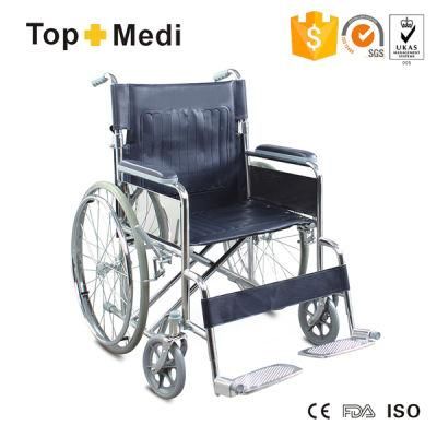 Economic Lightweight Steel Wheelchair with Double Cross Bar