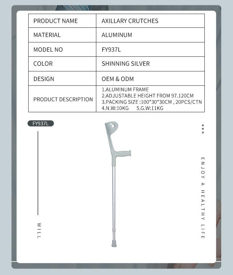 Light Weight Adjustable Aluminum Alloy Old Man Elbow Crutch