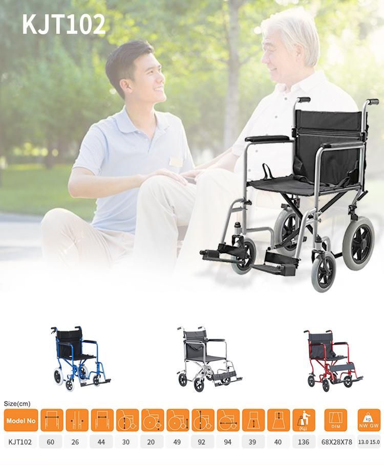 Manual Painted Frame Steel Wheelchair for Elderly Transfer Wheel Chair Folding Drop Back Manual Steel Airport Portable