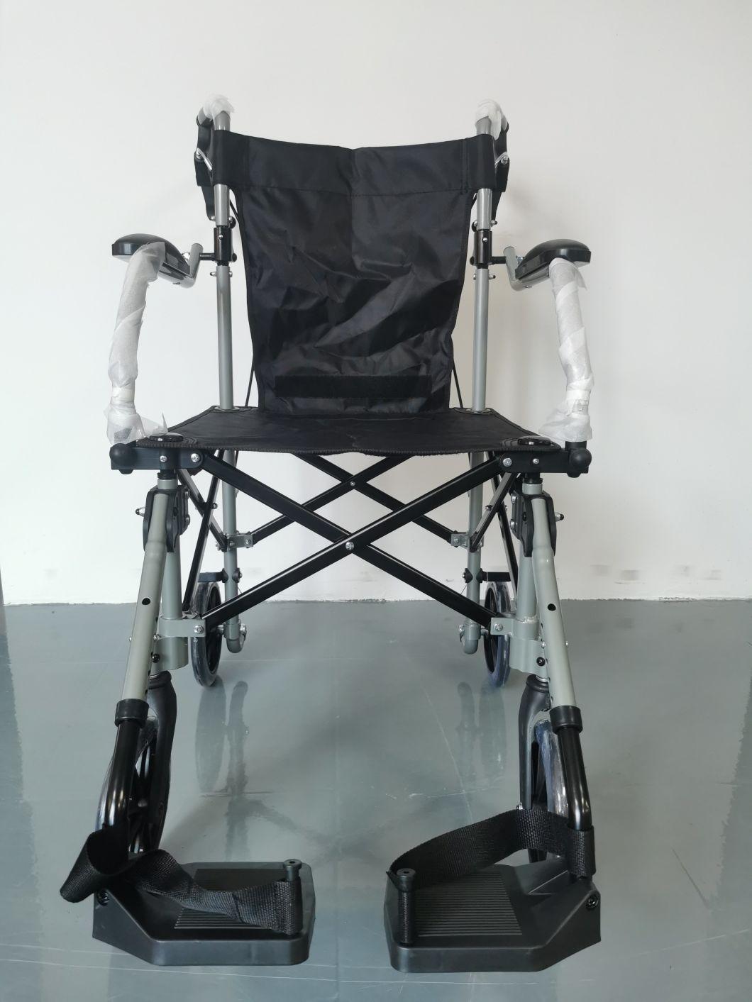 8 Inch Wheels Lightweight Transport Folding Wheelchair for Disabled with Handbrakes