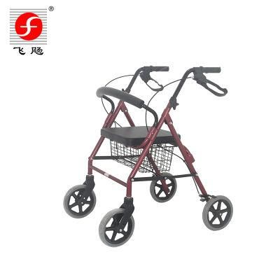 Aluminum Rollator Wheelchair Foldable Walker with Seat, Double Folding Mobility Aids with 8 Inch Wheel