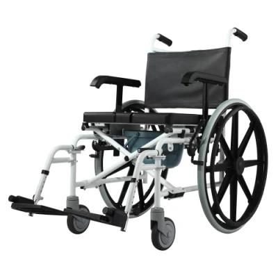 Multi-Function Folding Aluminum Commode Wheelchair with Toilet Bath Chair for Elderly