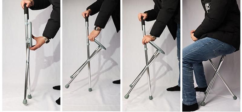 Crutches for The Elderly Aluminum Alloy Non-Slip Multifunctional Folding Stool Walking Stick