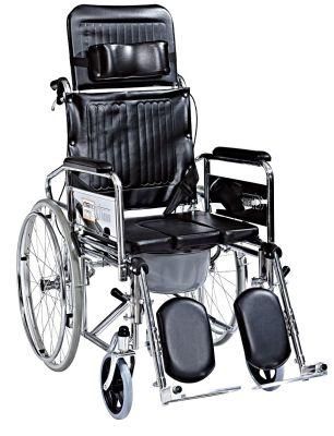 Reclining Wheelchair Folding Commode Wheel Chair with Bucket Outdoor Nursing for Patient Manual