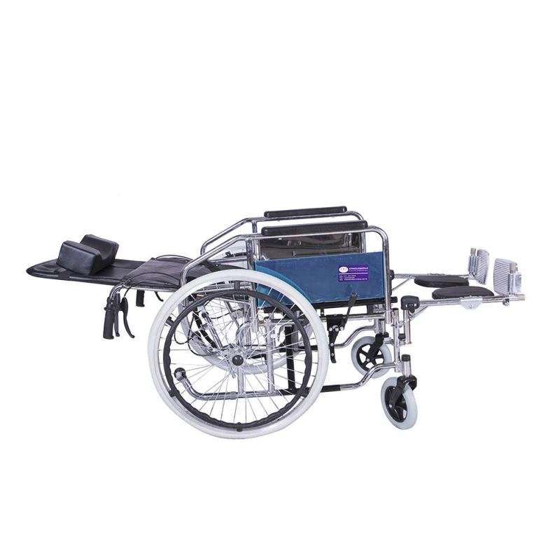 PU Tires Powder Coated Transport Steel Frame Wheelchair