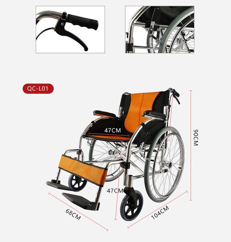 Aluminium Alloy Manual Wheelchair Elderly Wheelchair with Handbrake High Quality Folding Wheelchair with Large Wheels