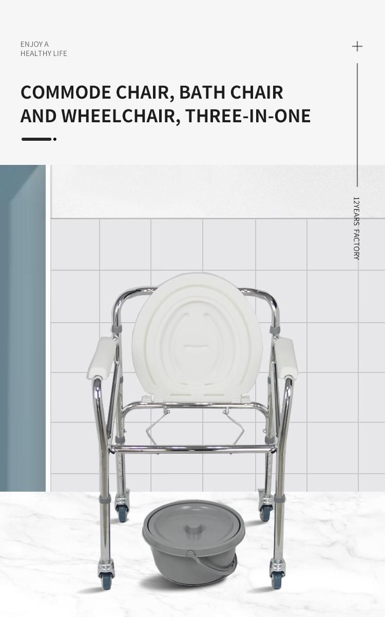 Medical Folding Steel Bathroom Toilet Chair Bedside Commode for The Elderly