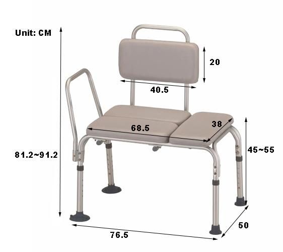 Commode Chair - Aluminum Padded Transfer Bench with Back/ Shower Chair
